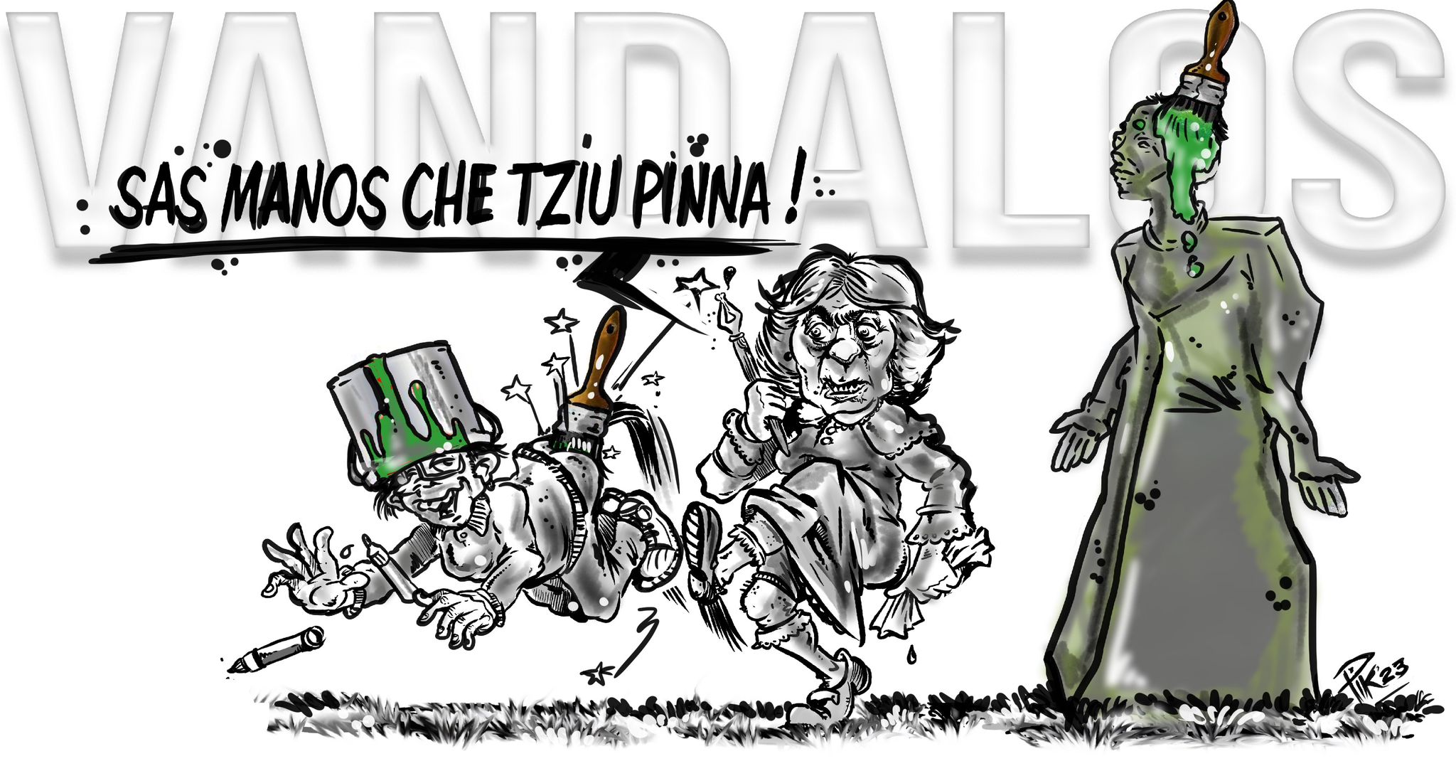 Vandali imbrattano la statua di Grazia Deledda