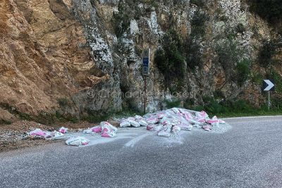 Il carico perso in strada dal camion