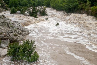 Un ruscello ingrossato dalla pioggia nel Nuorese