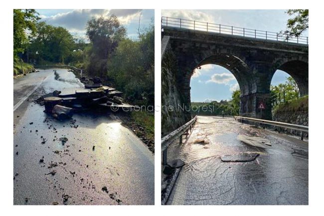Statale 129 bis danneggiata dalla bomba d'acqua (foto Carboni)