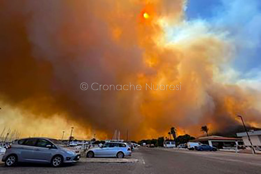 Brucia Posada. Le fiamme spinte dal Maestrale raggiungono l’abitato: evacuate decine di case