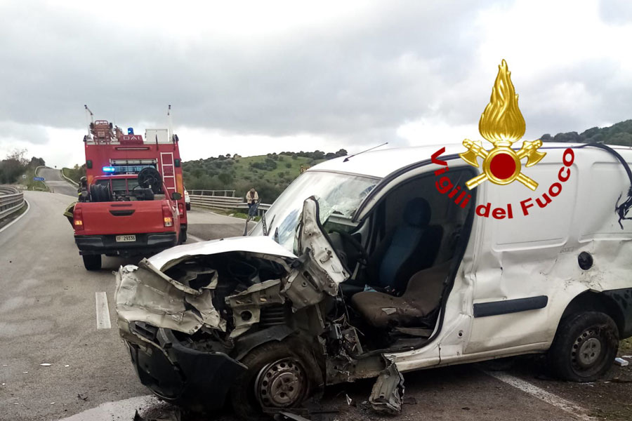 Orotelli. Perdono il controllo del furgone e si schiantano: due feriti