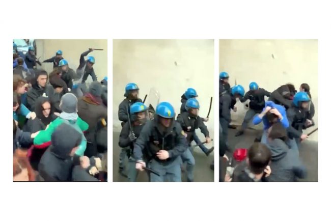 Alcuni momenti delgi scontri di Pisa tra polizia e manifestanti