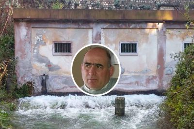 Il potabilizzatore di Siniscola e, nel riquadro, il sindaco Farris