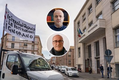 La manifestazione e, nel riquadro Ciccolini e Pirisi (foto S.Novellu)