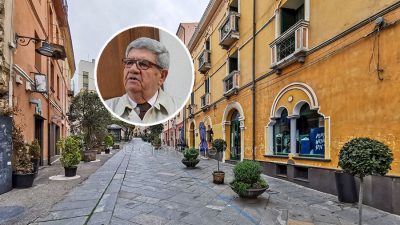 Corso Garibaldi e, nel riquadro, Annico Pau