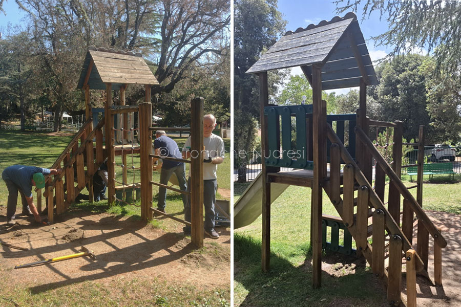 Monte Ortobene. I volontari de Comitato in azione per il restauro dei giochi del parco