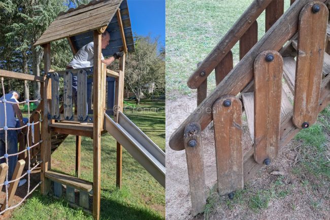 Volontari impegnati nel restauro dei giochi