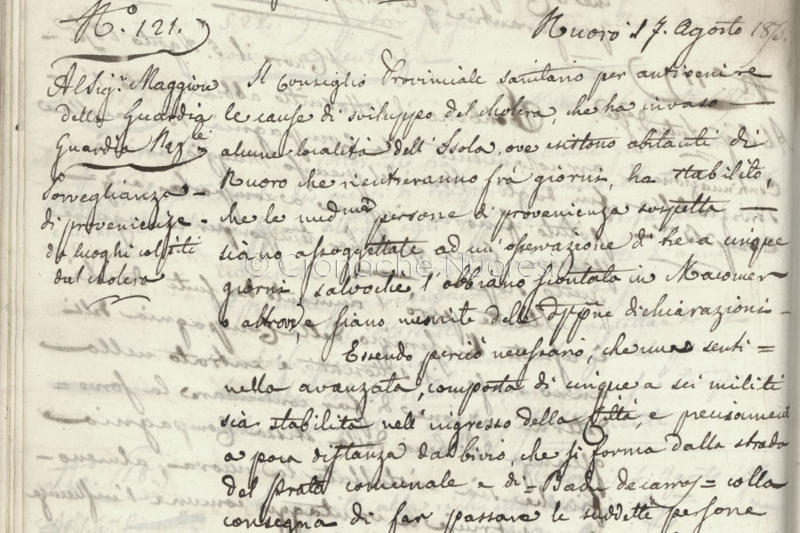 Nuoro, 7 agosto 1855: incombe la minaccia del Cholera Morbus