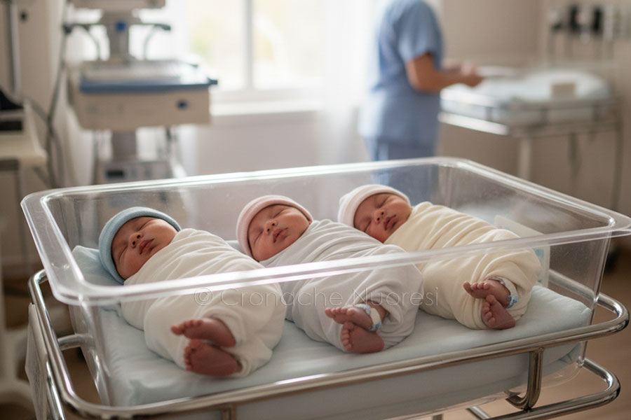 Raro parto trigemino in Sardegna: nati tre gemelli. Mattia, Aurora e Sofia stanno bene