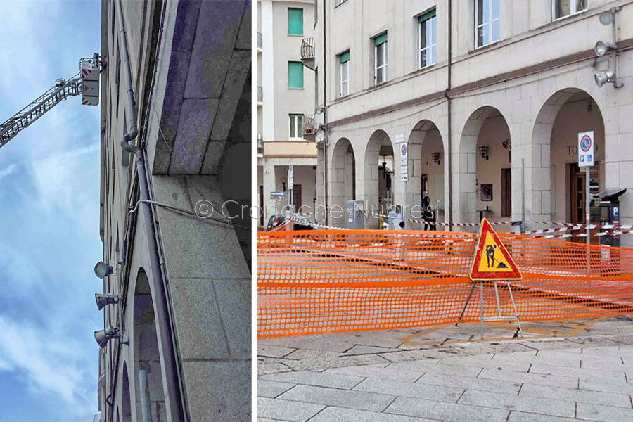 Nuoro. Paura in piazza Crispi per il crollo di calcinacci da un palazzo