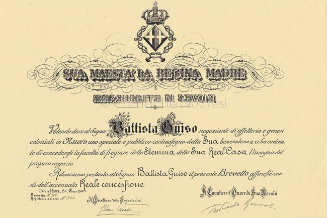Battista Guiso, concessione della Regina Margherita nel 1902