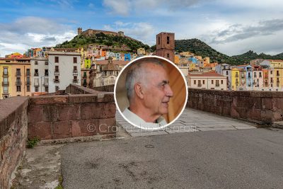 Bosa e, nel riquadro, Don Paolino Fancello