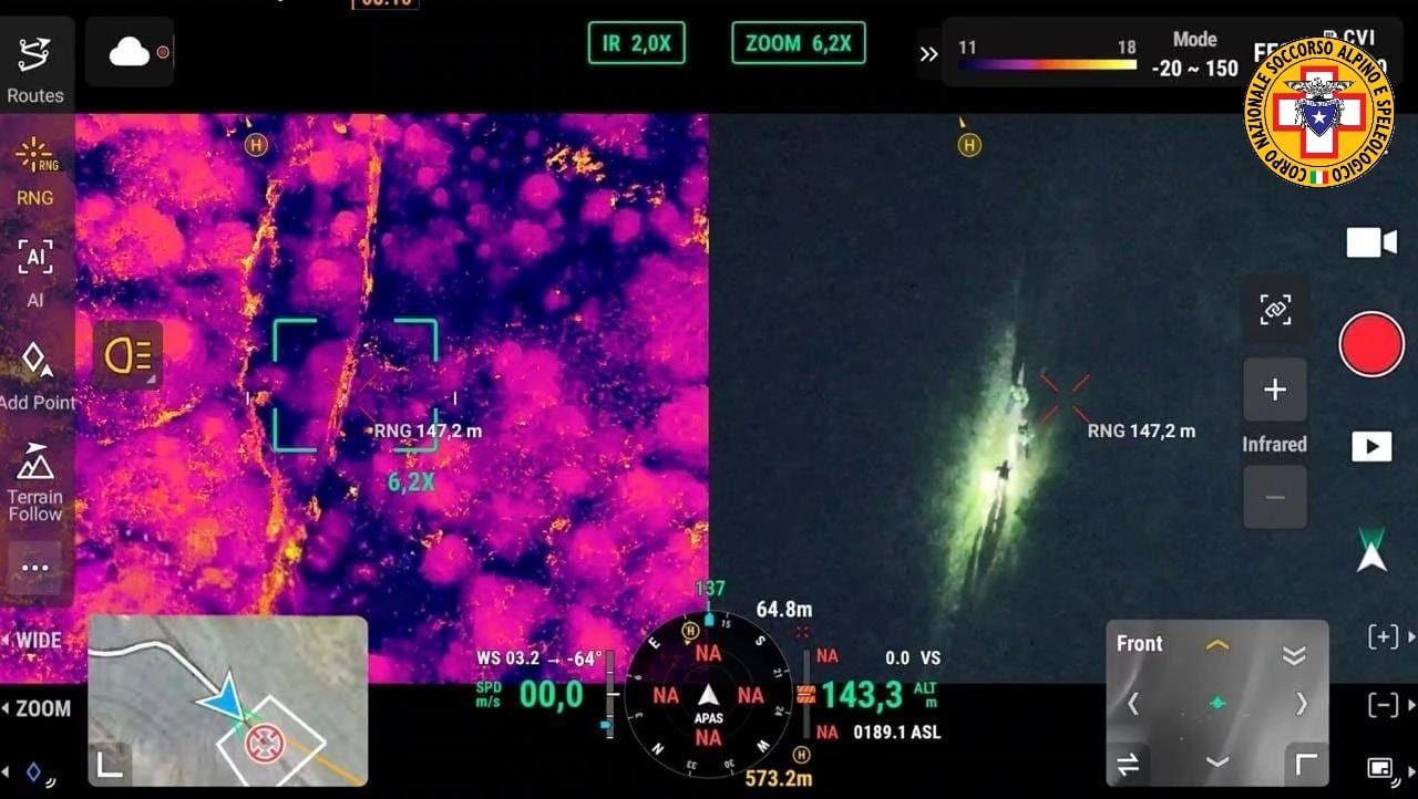 Drone e GeoResQ del Soccorso Alpino salva un escursionista disperso