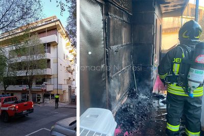 Polizia locale e vigili del fuoco sul luogo dell'incendio