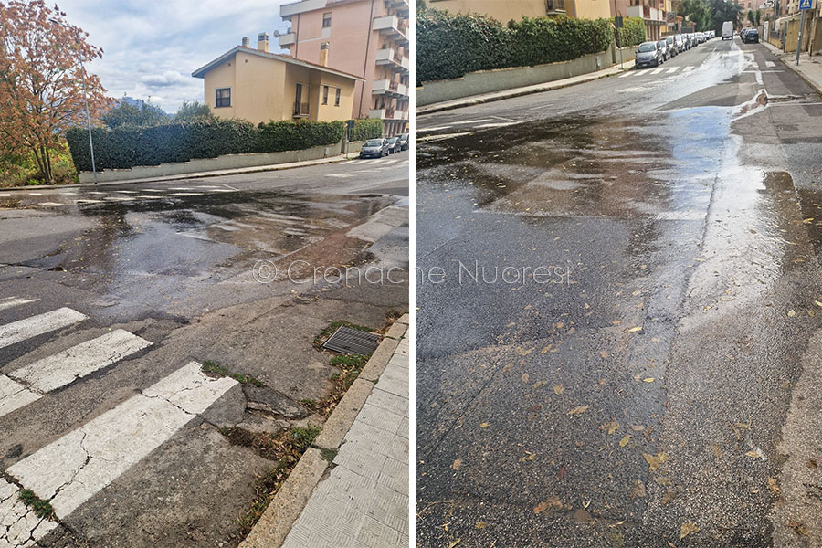 Nuoro. Perdita d’acqua: la strada inondata da tre giorni, i residenti chiedono l’intervento di Abbanoa
