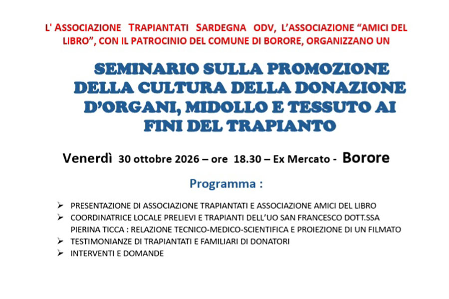 Promuovere la cultura della donazione d’organi e tessuti: a Borore un incontro pubblico