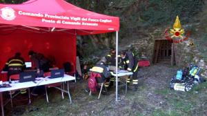 L'esercitazione - addestramento dei Vigili del fuoco nella miniera di Reigraxius a Domusnovas