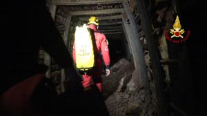 L'esercitazione - addestramento dei Vigili del fuoco nella miniera di Reigraxius a Domusnovas